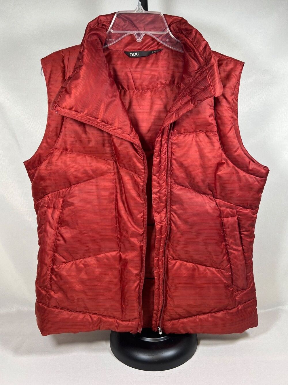 NAU 100% Goose Down Burnt-Orange Vest Womens Size Small Zip-Front Zip-Pockets
